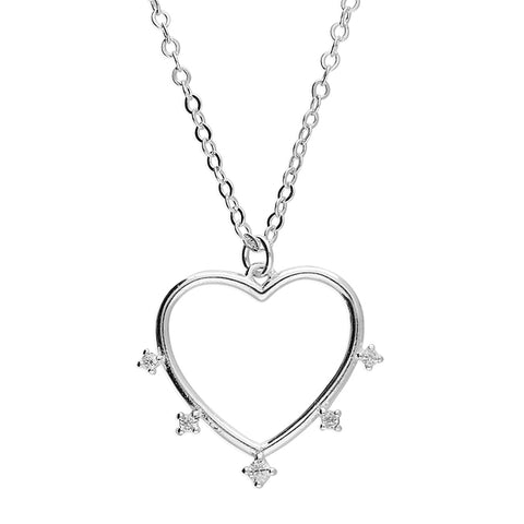 Silver Cubic Zirconia Heart pendant and chain complete with presentation box