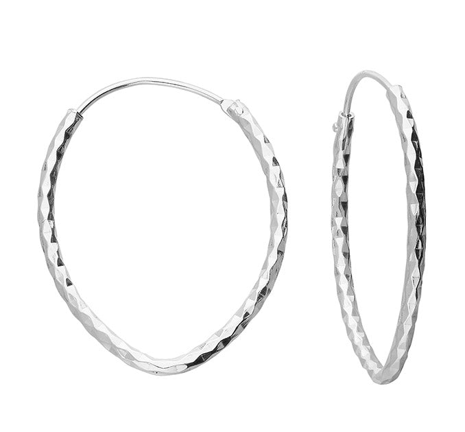 Silver hinged wire hoop earrings complete with presentation box