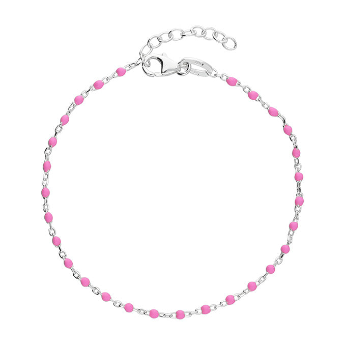 Silver Pink Enamel Link Bracelet complete with presentation box