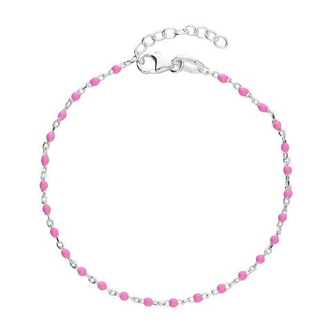 Silver Pink Enamel Link Bracelet complete with presentation box