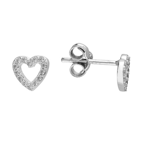 Silver Cubic Zirconia heart stud earrings complete with presentation box