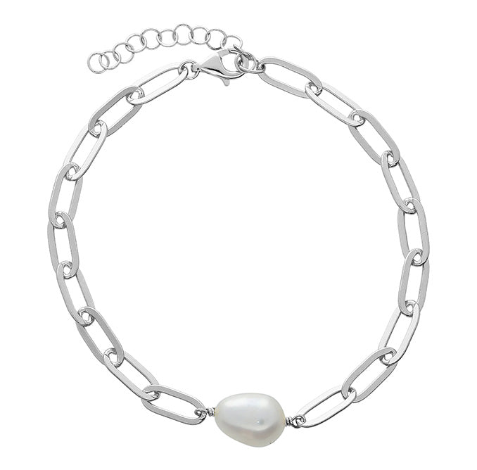 Silver Simulated Pearl Link Bracelet complete with presentation box