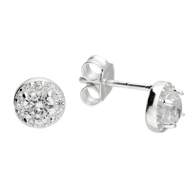 Silver Cubic Zirconia stud earrings complete with presentation box