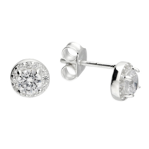 Silver Cubic Zirconia stud earrings complete with presentation box