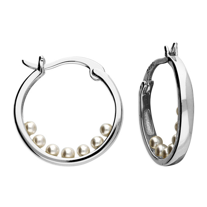 Silver Simulated Pearl hoop earrings complete with presentation box