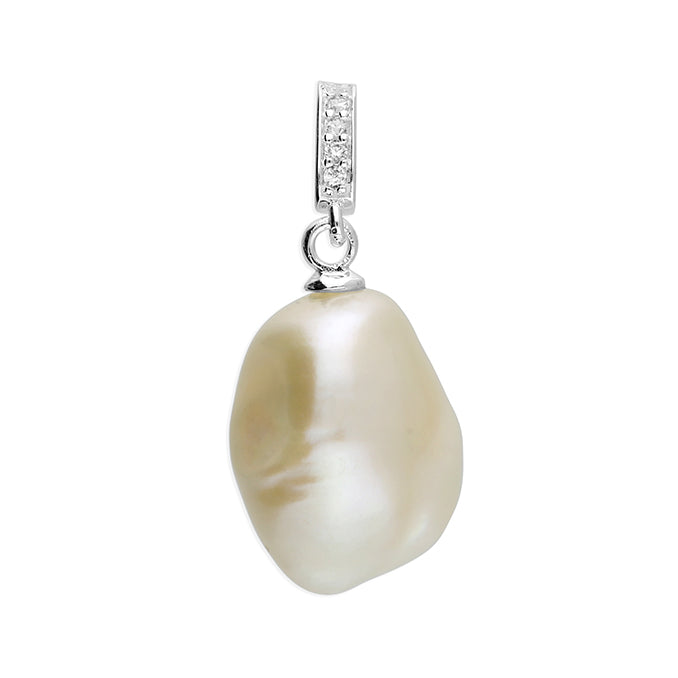 Silver Freshwater Pearl and Cubic Zirconia pendant and chain complete with presentation box