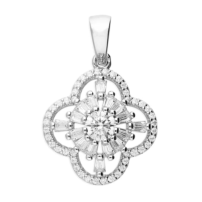 Silver Cubic Zirconia pendant and chain complete with presentation box