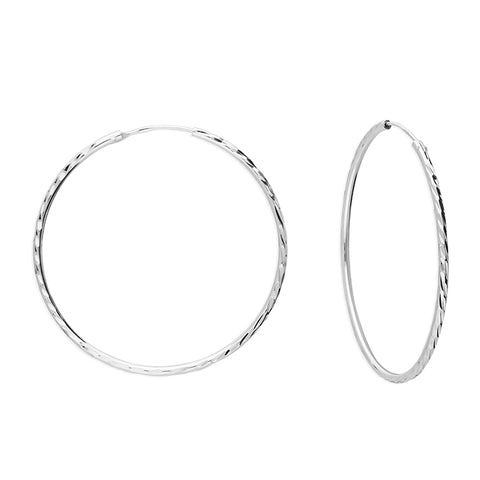 Silver hinged wire hoop earrings complete with presentation box