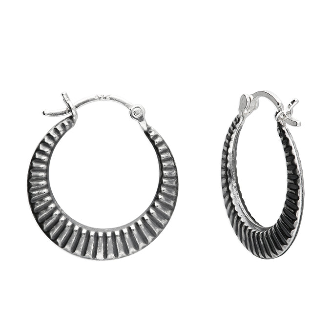 Silver hinged wire hoop earrings complete with presentation box