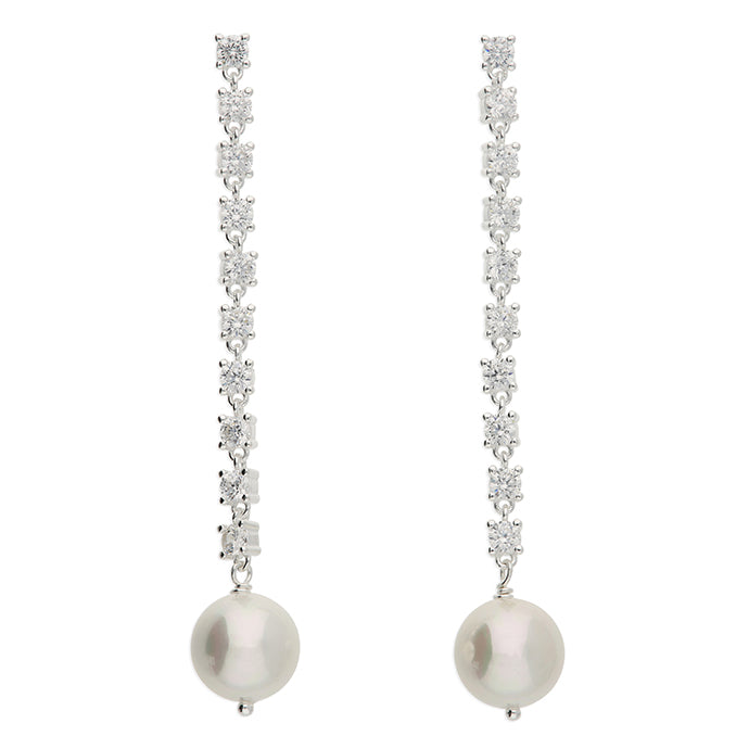 Silver Simulated Pearl and Cubic Zirconia drop earrings complete with presentation box