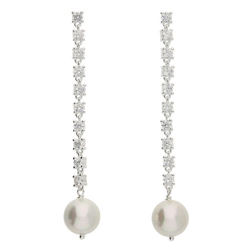 Silver Simulated Pearl and Cubic Zirconia drop earrings complete with presentation box