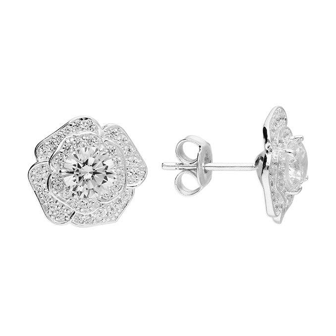Silver Cubic Zirconia stud earrings complete with presentation box
