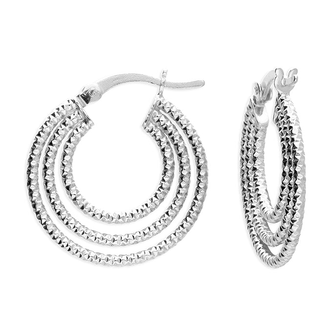 Silver hinged wire hoop earrings complete with presentation box