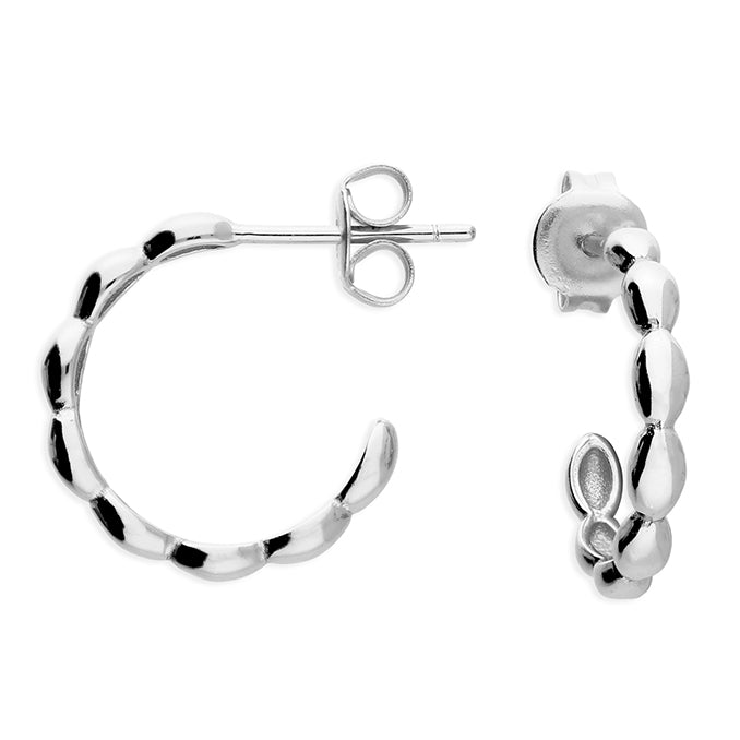 Silver post and scroll back hoop earrings complete with presentation box