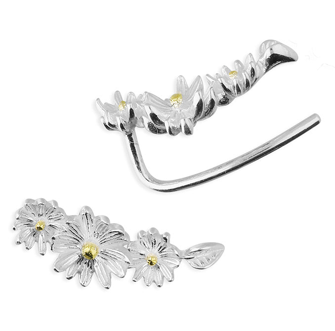 Silver Two Tone Daisy drop earrings complete with presentation box