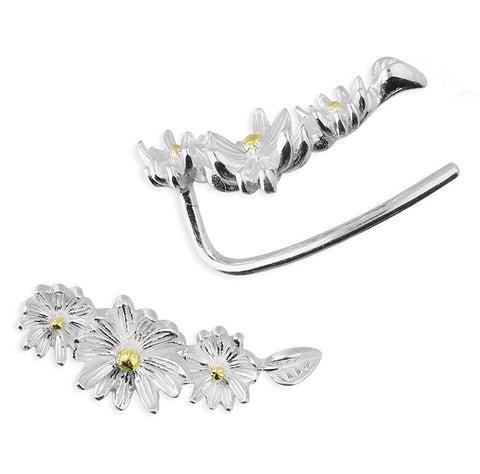 Silver Two Tone Daisy drop earrings complete with presentation box