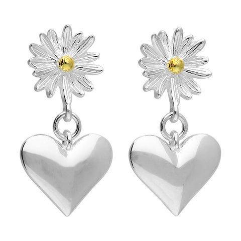 Silver Two Tone Daisy drop earrings complete with presentation box