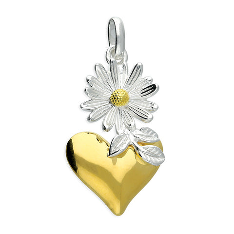 Silver Two Tone Daisy pendant and chain complete with presentation box