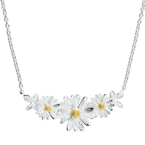Silver Two Tone Daisy necklet and chain complete with presentation box