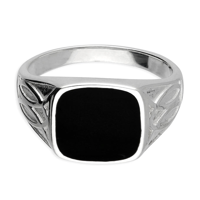 Silver Men's Black Enamel Signet Ring complete with presentation box