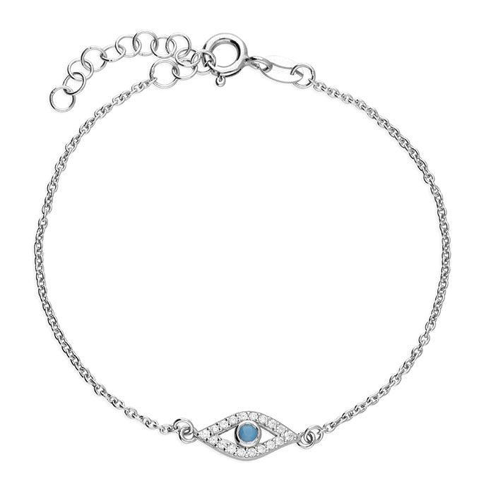 Silver Turquoise and Cubic Zirconia Link Bracelet complete with presentation box