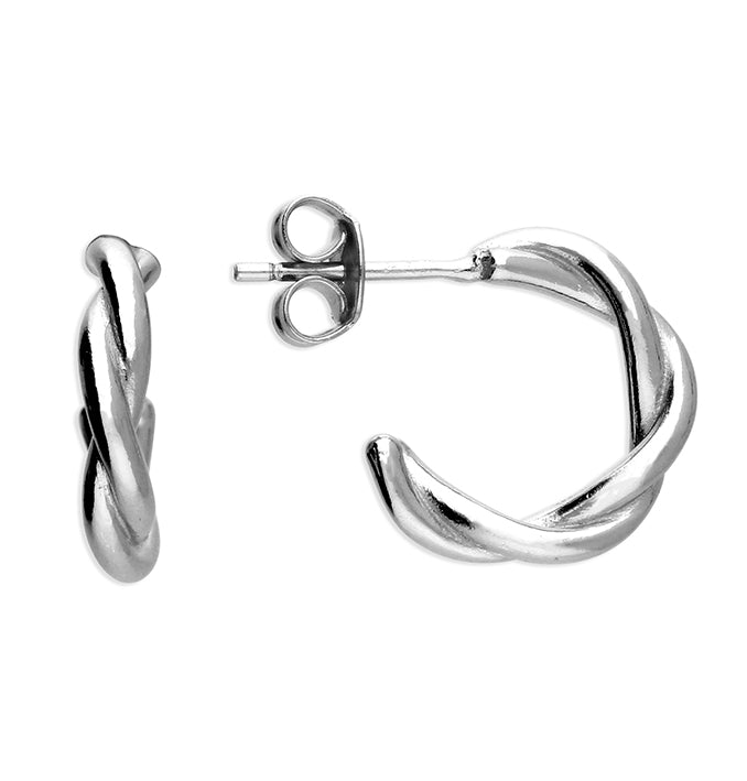 Silver post and scroll back hoop earrings complete with presentation box