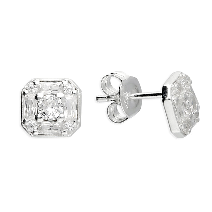 Silver Cubic Zirconia stud earrings complete with presentation box