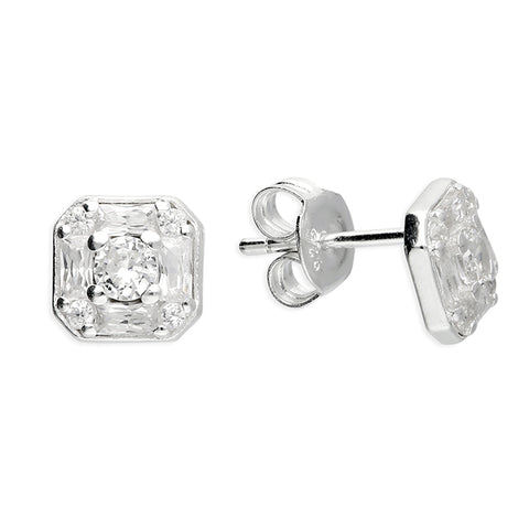 Silver Cubic Zirconia stud earrings complete with presentation box