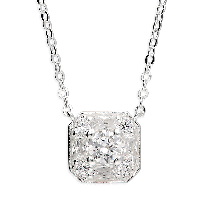 Silver Cubic Zirconia pendant and chain complete with presentation box
