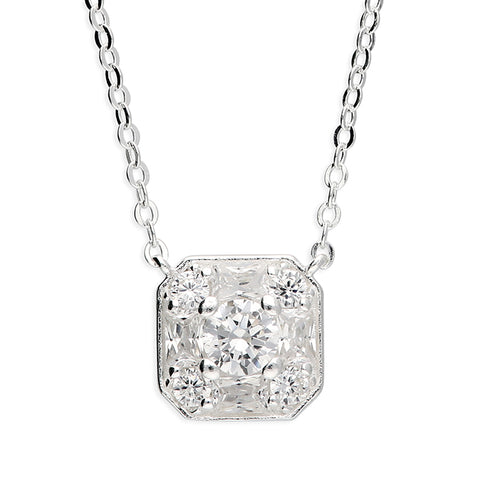 Silver Cubic Zirconia pendant and chain complete with presentation box