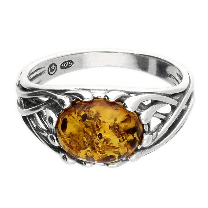 Silver Single Amber set Ring complete with presentation box