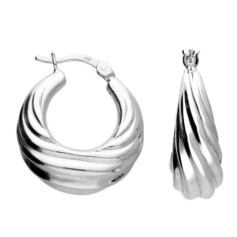 Silver hinged wire hoop earrings complete with presentation box