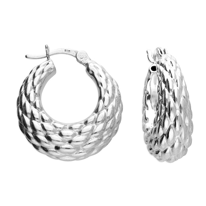 Silver hinged wire hoop earrings complete with presentation box