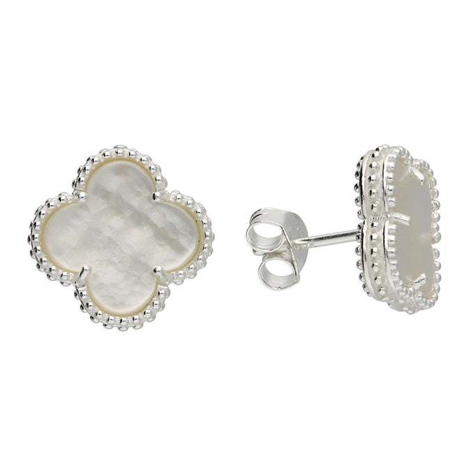 Silver Mpther Of Pearl stud earrings complete with presentation box
