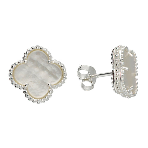 Silver Mpther Of Pearl stud earrings complete with presentation box