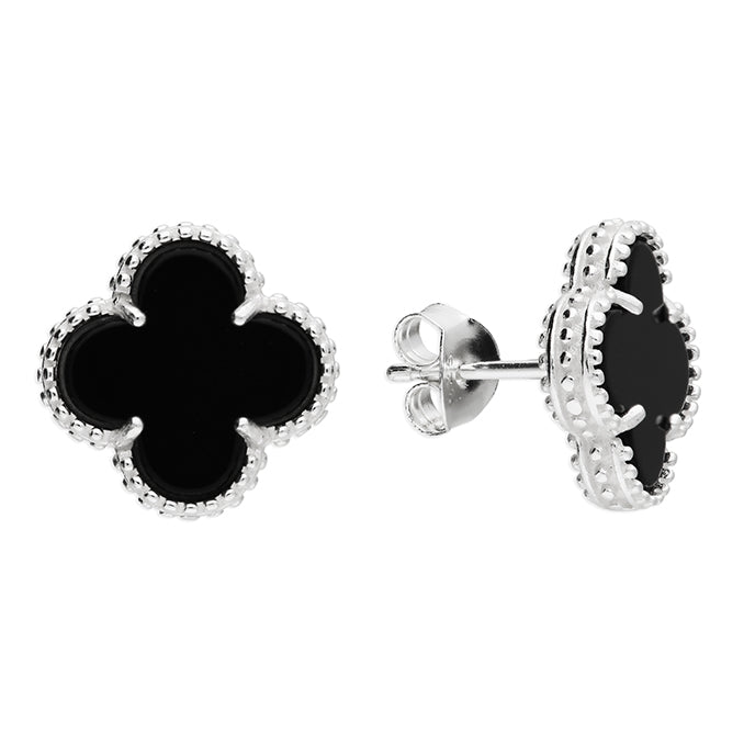 Silver Synthetic Onyx stud earrings complete with presentation box