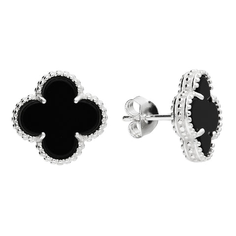 Silver Synthetic Onyx stud earrings complete with presentation box