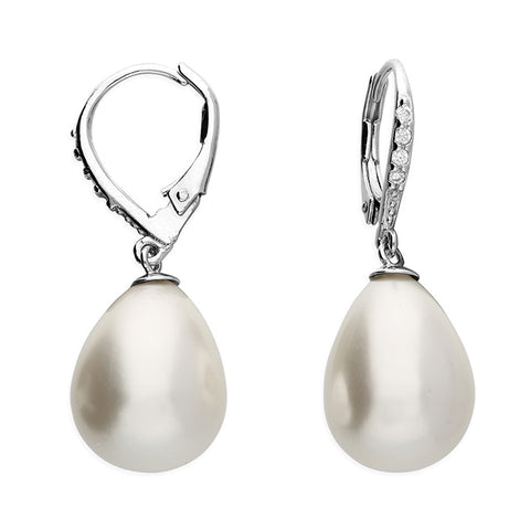 Silver Simulated Pearl and Cubic Zirconia drop earrings complete with presentation box