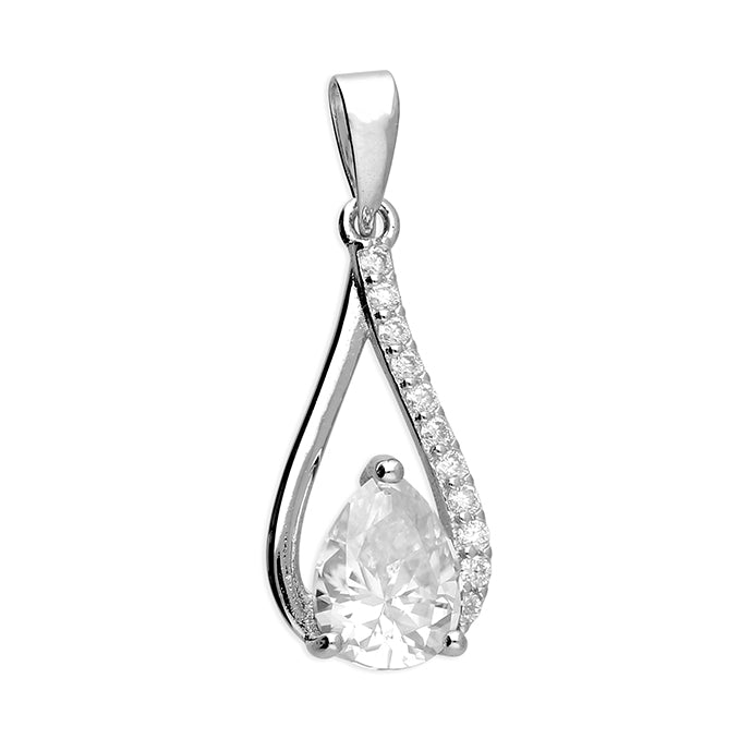 Silver Cubic Zirconia pendant and chain complete with presentation box