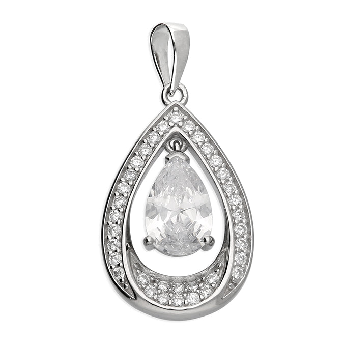 Silver Cubic Zirconia pendant and chain complete with presentation box