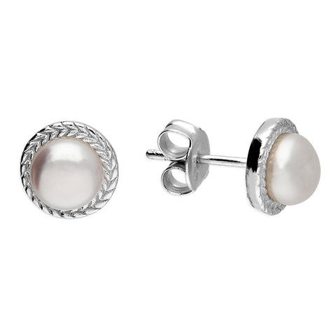 Silver Freshwater Pearl round stud earrings complete with presentation box