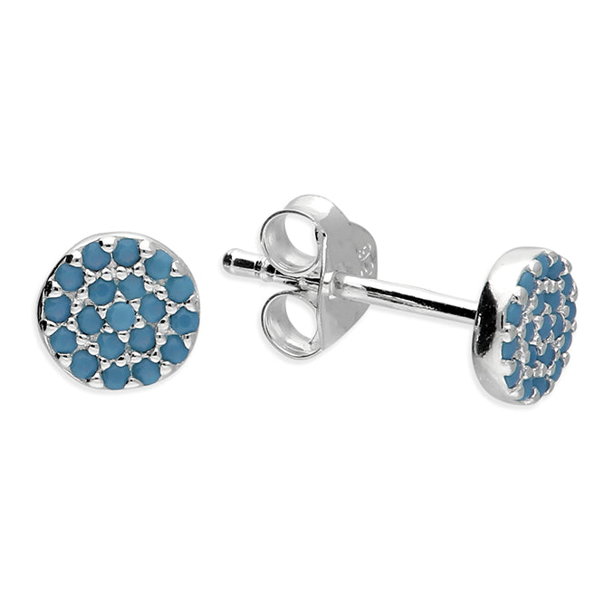 Silver Synthetic Turquoise stud earrings complete with presentation box