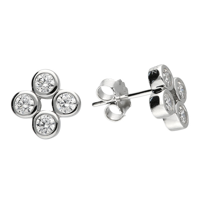 Silver Cubic Zirconia stud earrings complete with presentation box