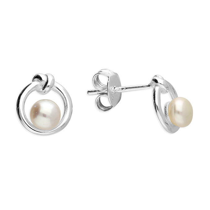 Silver Freshwater Pearl round stud earrings complete with presentation box
