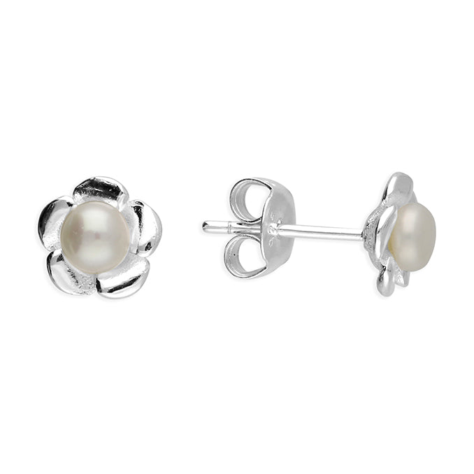 Silver Freshwater Pearl round stud earrings complete with presentation box