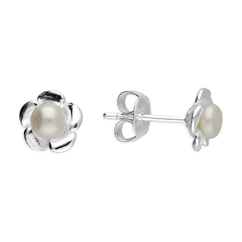 Silver Freshwater Pearl round stud earrings complete with presentation box