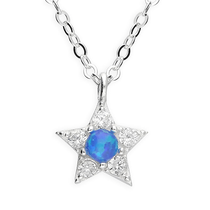 Silver Opal and Cubic Zirconia pendant and chain complete with presentation box