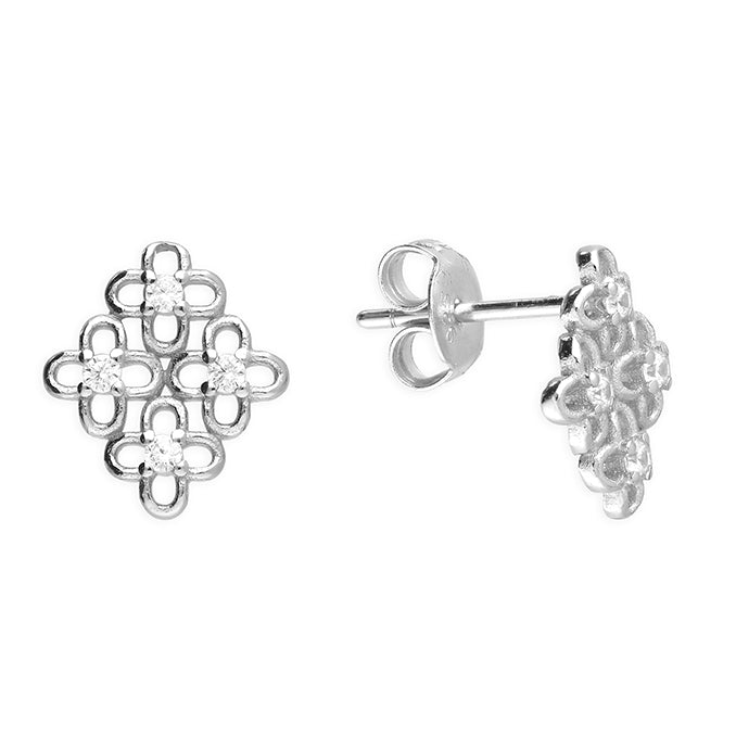 Silver Cubic Zirconia stud earrings complete with presentation box