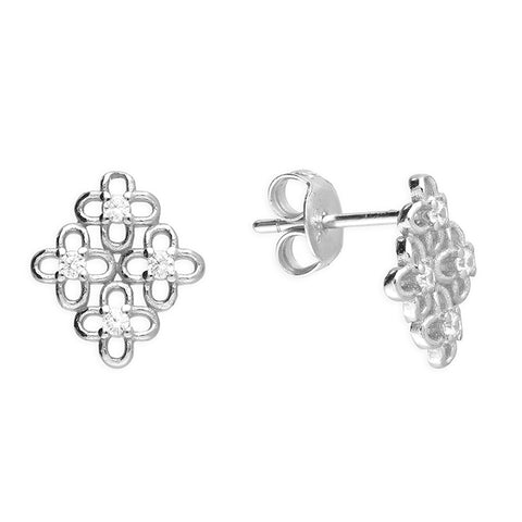 Silver Cubic Zirconia stud earrings complete with presentation box