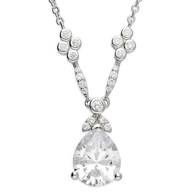 Silver Cubic Zirconia pendant and chain complete with presentation box